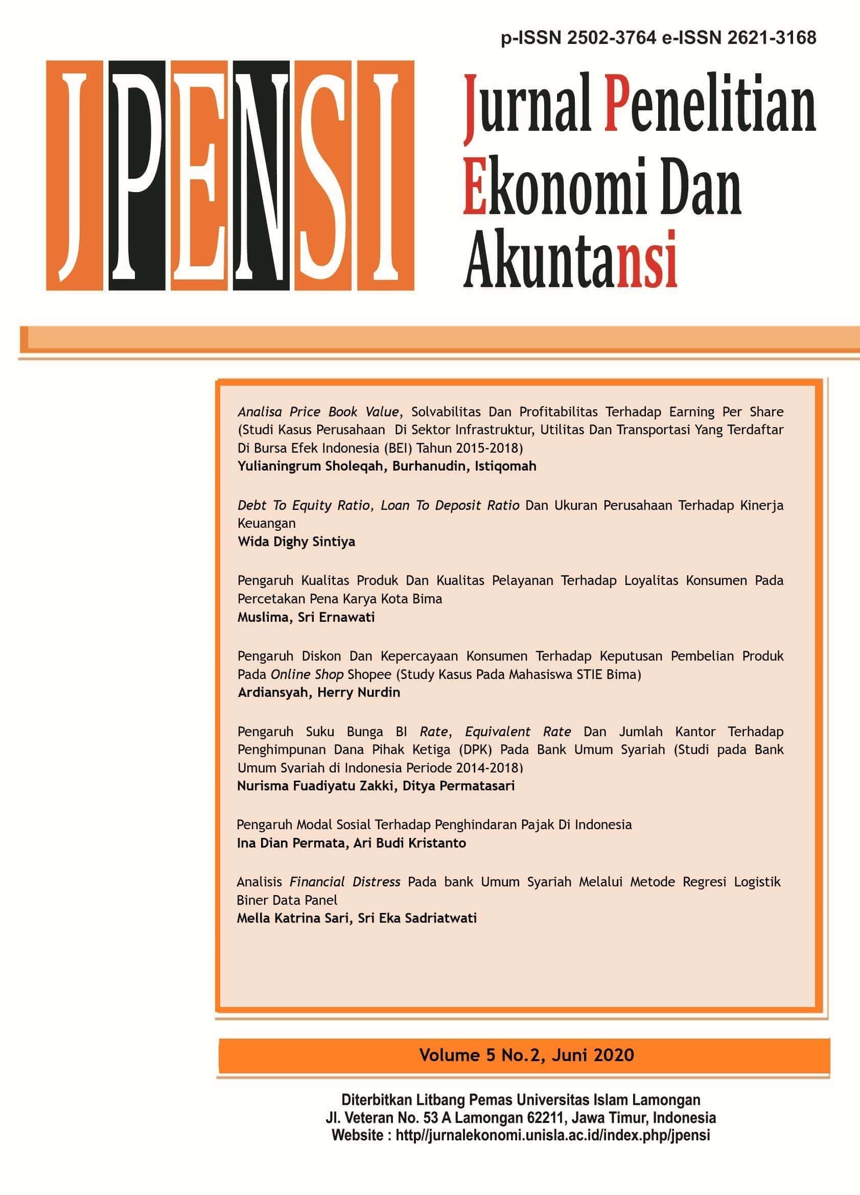 					View Vol. 5 No. 3 (2020): JURNAL PENELITIAN EKONOMI DAN AKUNTANSI (JPENSI)
				